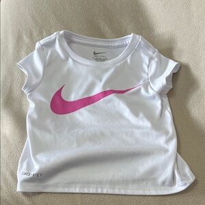 Nike Kids White Tee with Pink Swoosh
